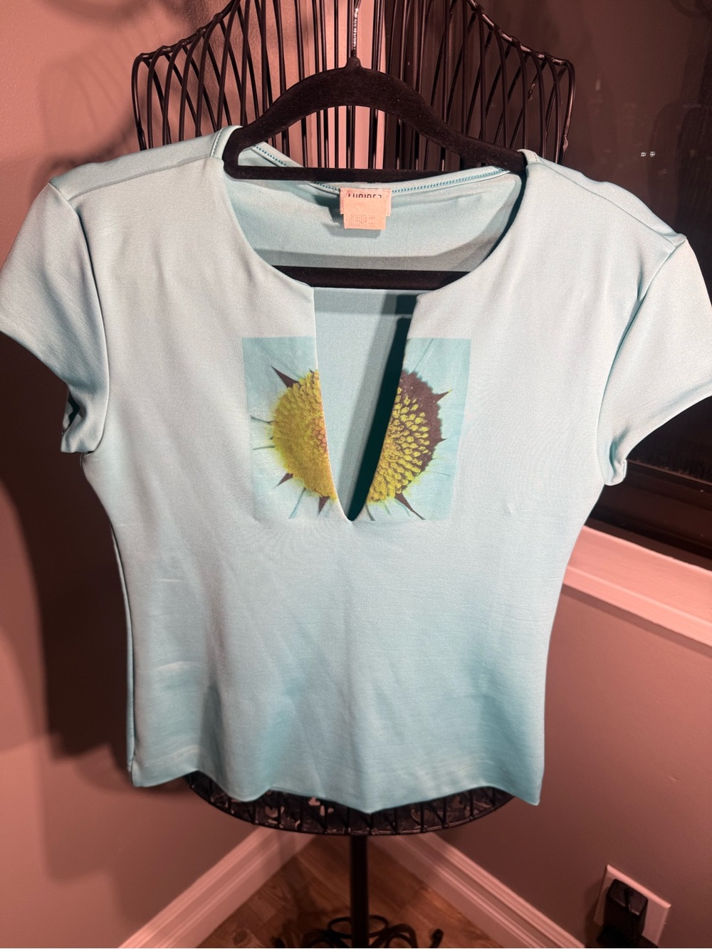 Light Blue Short Sleeve Baby Tee with Sunflower Detail